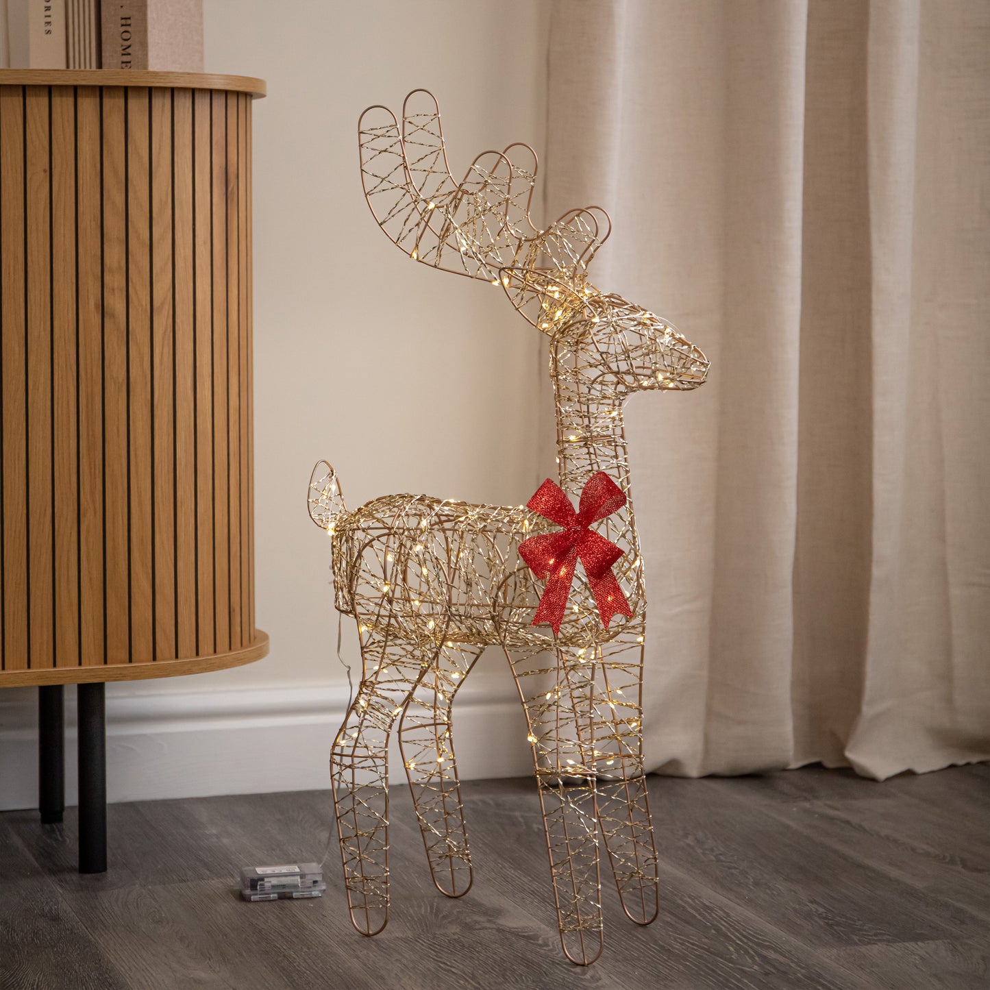 74cm Battery Powered Light up Gold Twist Christmas Standing Reindeer with 100 Warm White LEDs