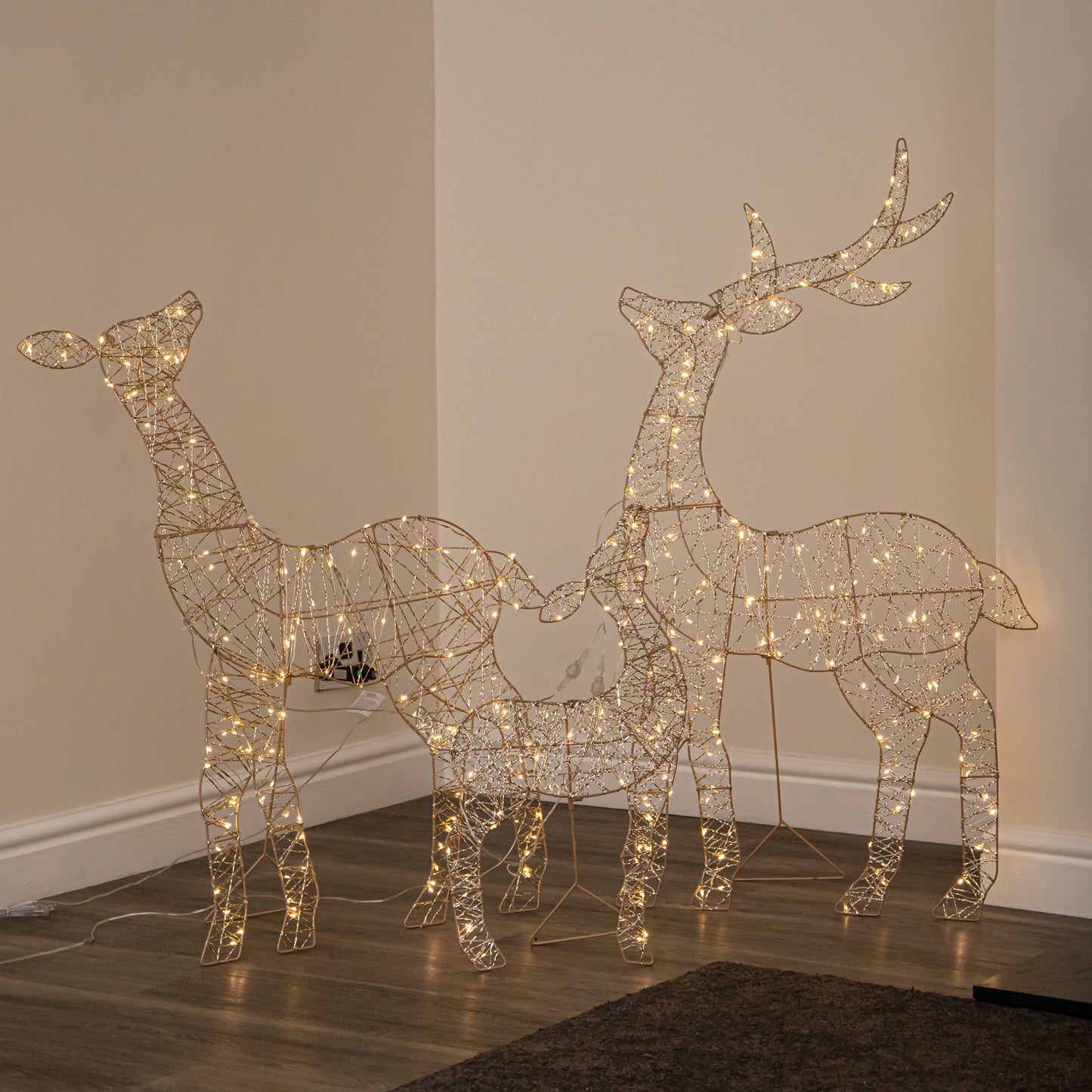 1m Light up Gold Twist Christmas Reindeer Family Set with 310 Warm White LEDs