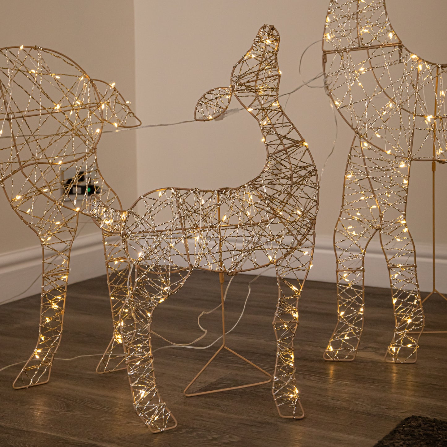 1m Light up Gold Twist Christmas Reindeer Family Set with 310 Warm White LEDs