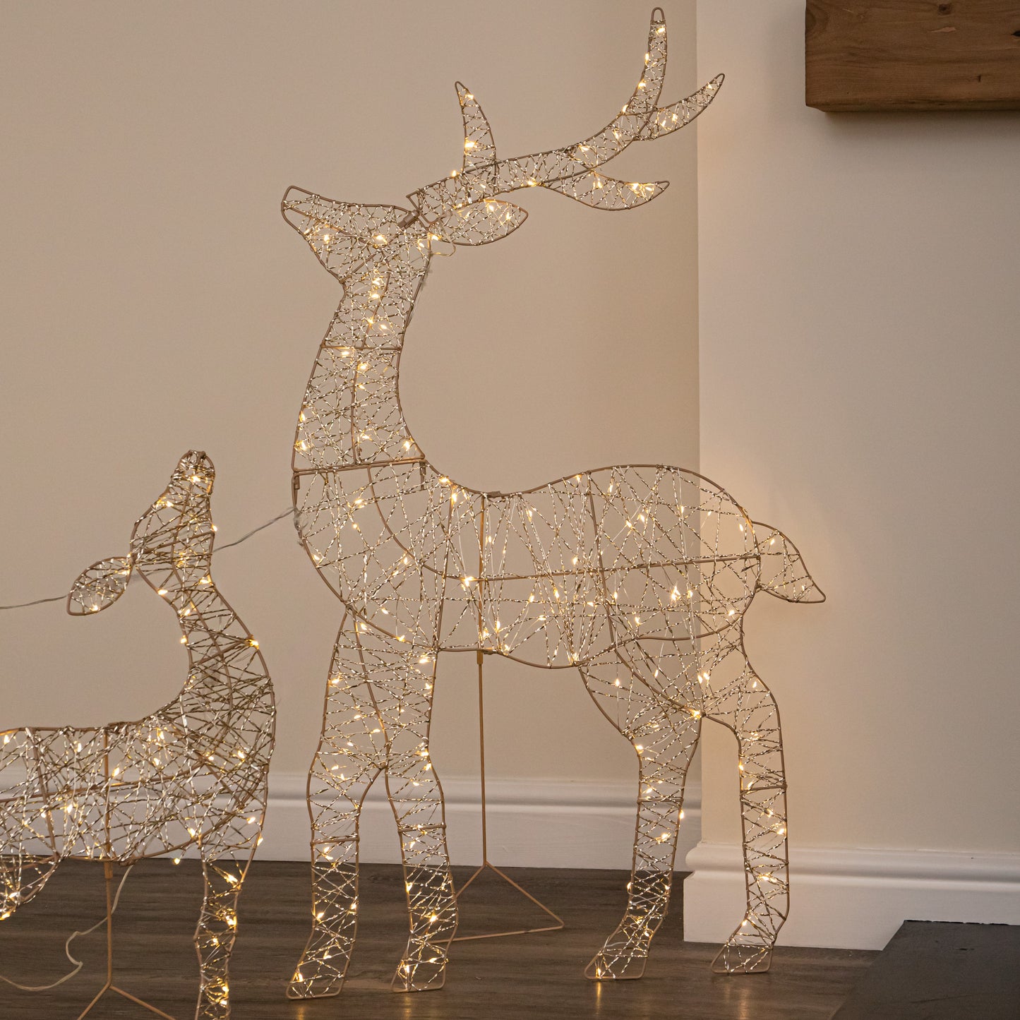 1m Light up Gold Twist Christmas Reindeer Family Set with 310 Warm White LEDs