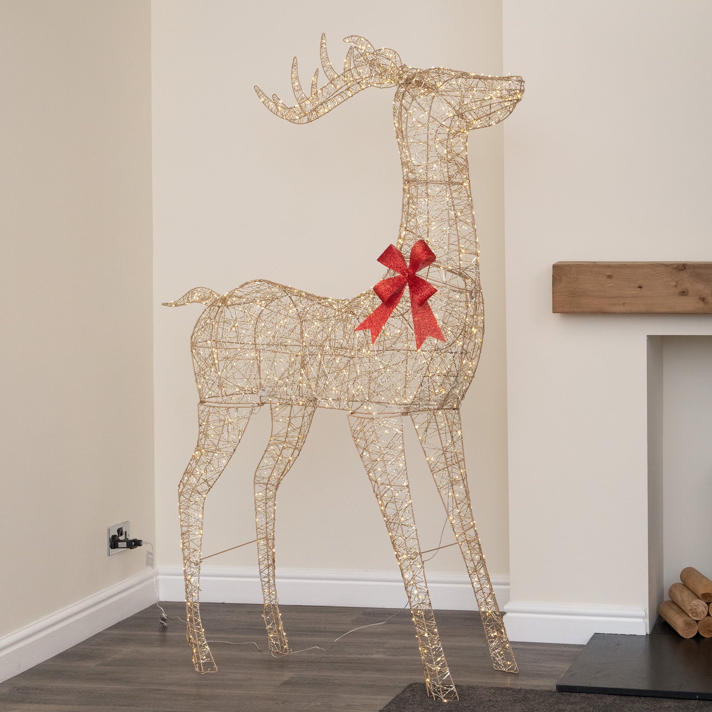 2m Light up Gold Twist Standing Christmas Stag 1000 Warm White LEDs