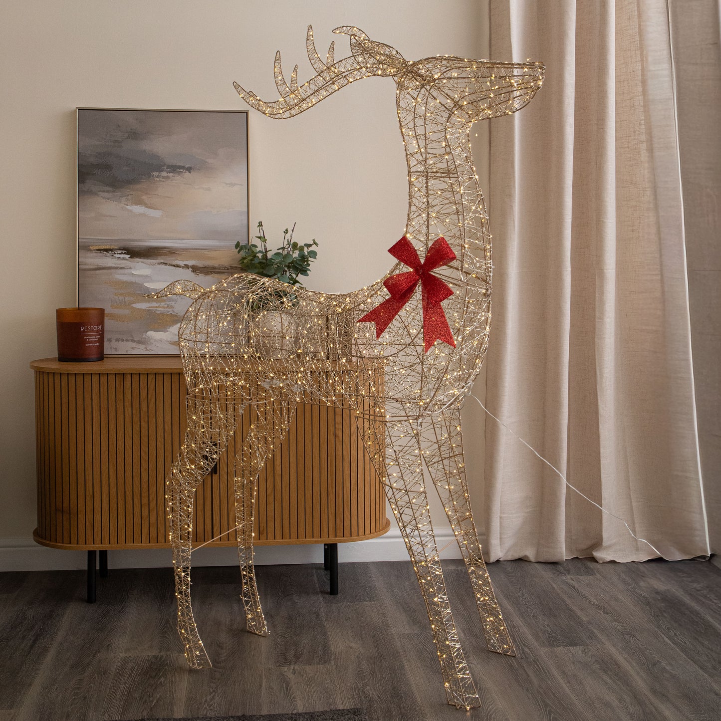 2m Light up Gold Twist Standing Christmas Stag 1000 Warm White LEDs