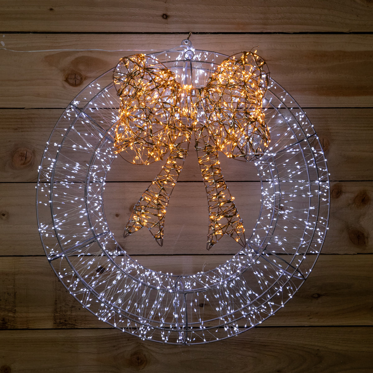 60cm Galaxy Light Up Christmas Wreath with Bow & Cool White 2000 LEDs