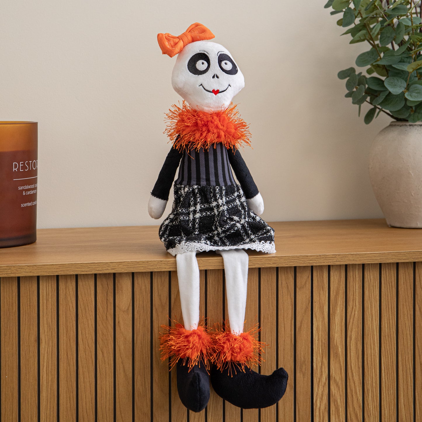 Choice of Design: Mr or Mrs Bones Seated Halloween Decoration with Dangly Legs