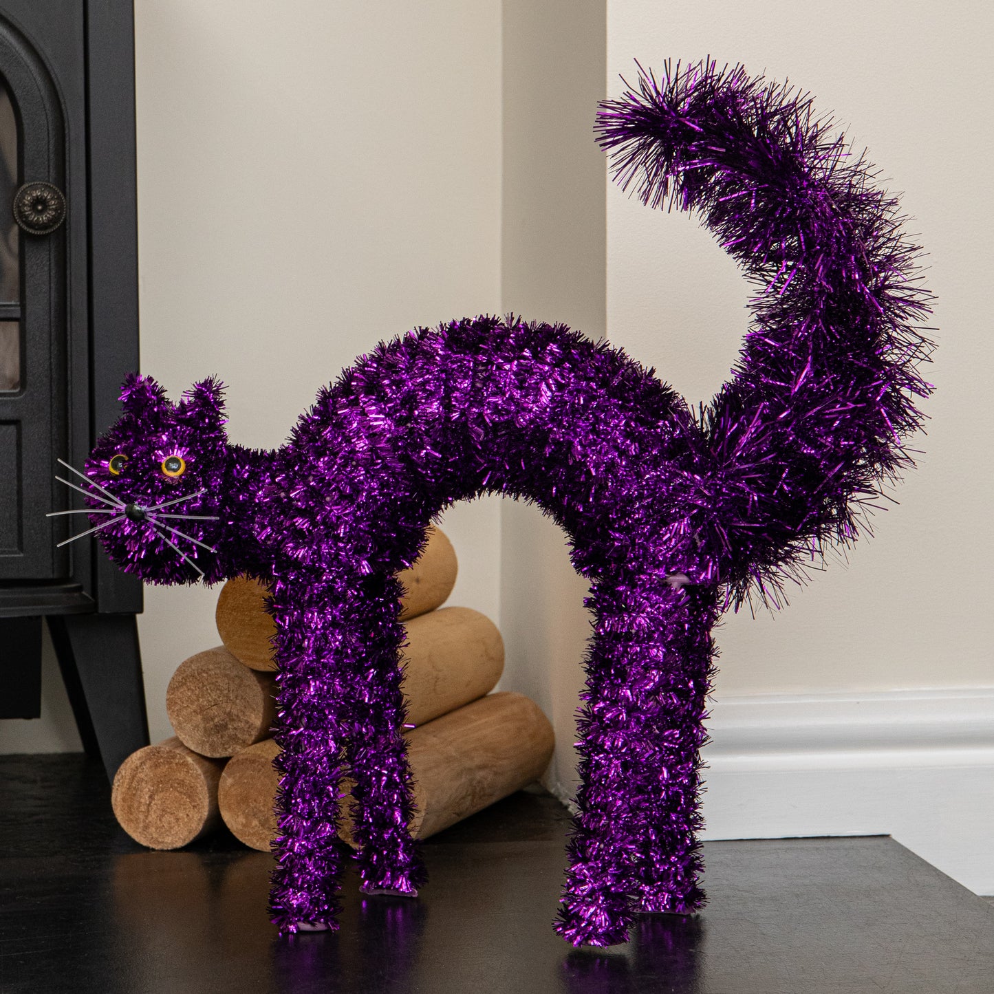 42cm Standing Scaredy Cat Halloween Decoration in Purple