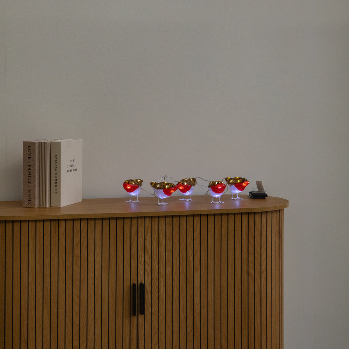 Set of 5 Battery Powered Light Up Acrylic Christmas Robins with White LEDs