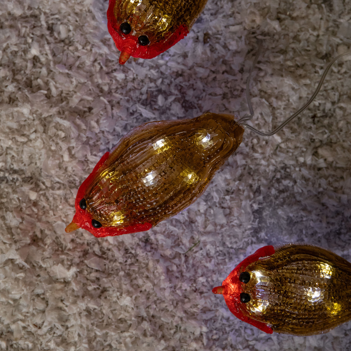 Set of 5 Battery Powered Light Up Acrylic Christmas Robins with White LEDs