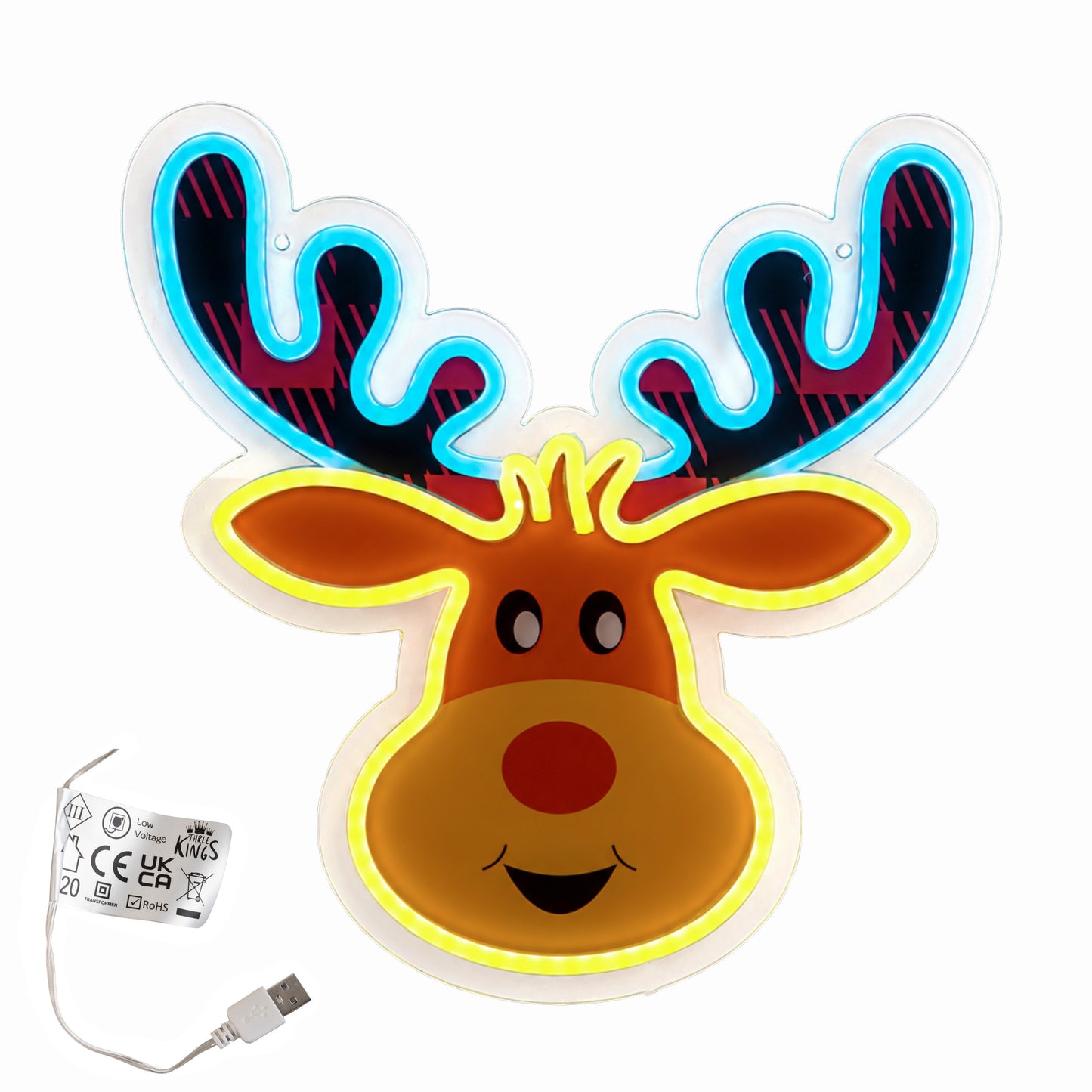 35cm Light Up Rudy Reindeer Christmas Decoration USB LED Neon Sign