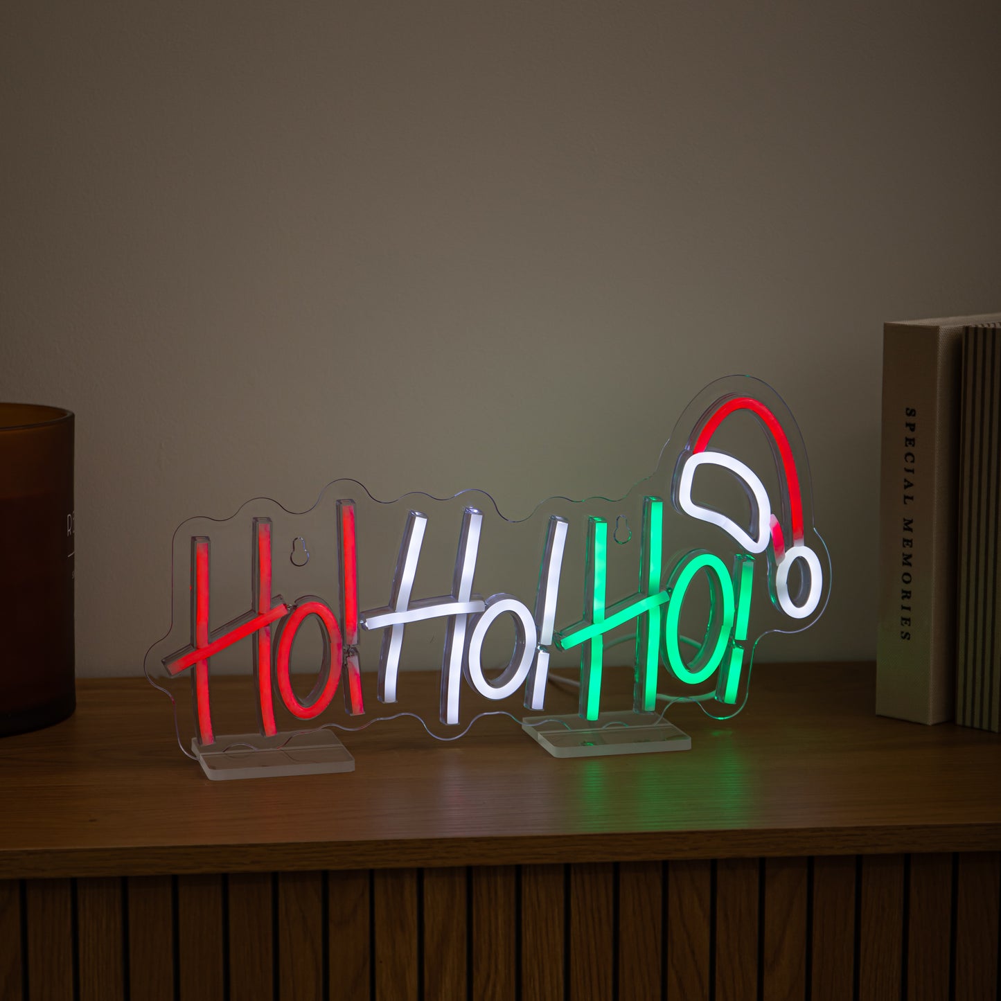 40cm Ho Ho Ho Neon-Style Light Up Christmas Decoration with Santa Hat