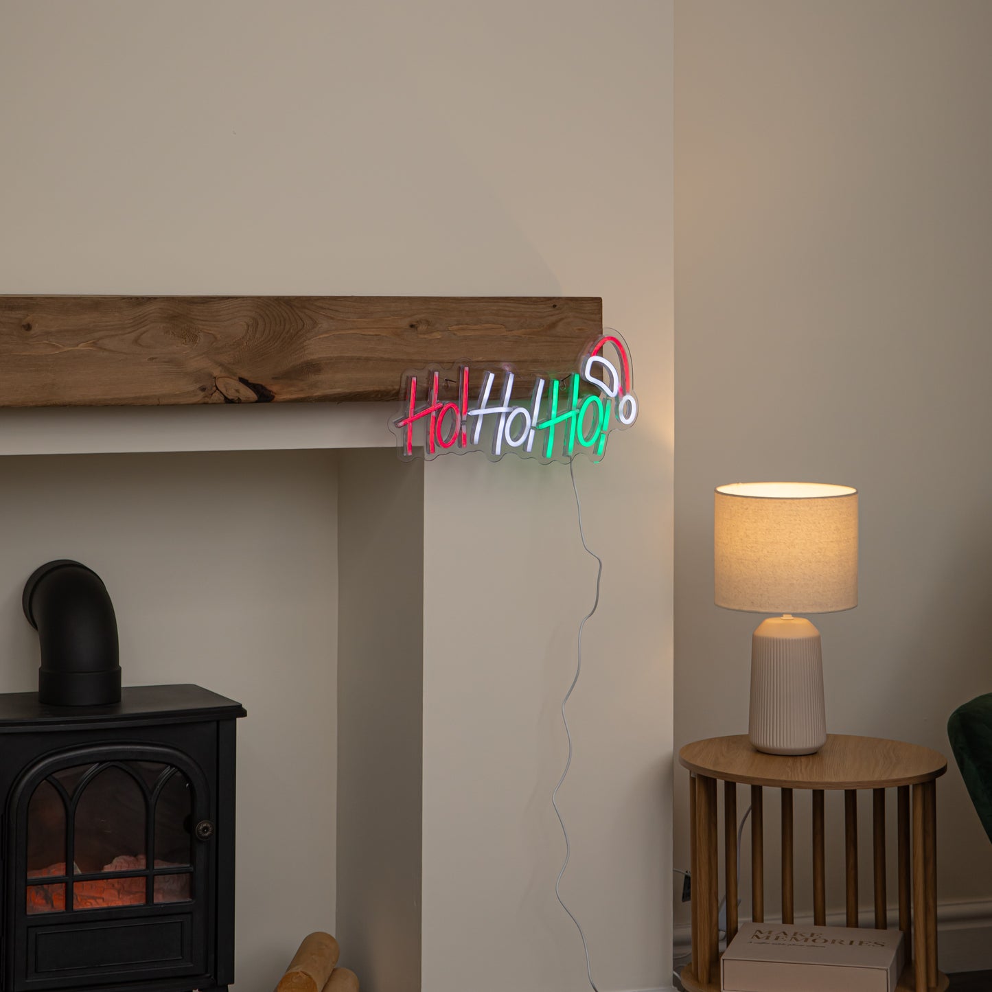 40cm Ho Ho Ho Neon-Style Light Up Christmas Decoration with Santa Hat