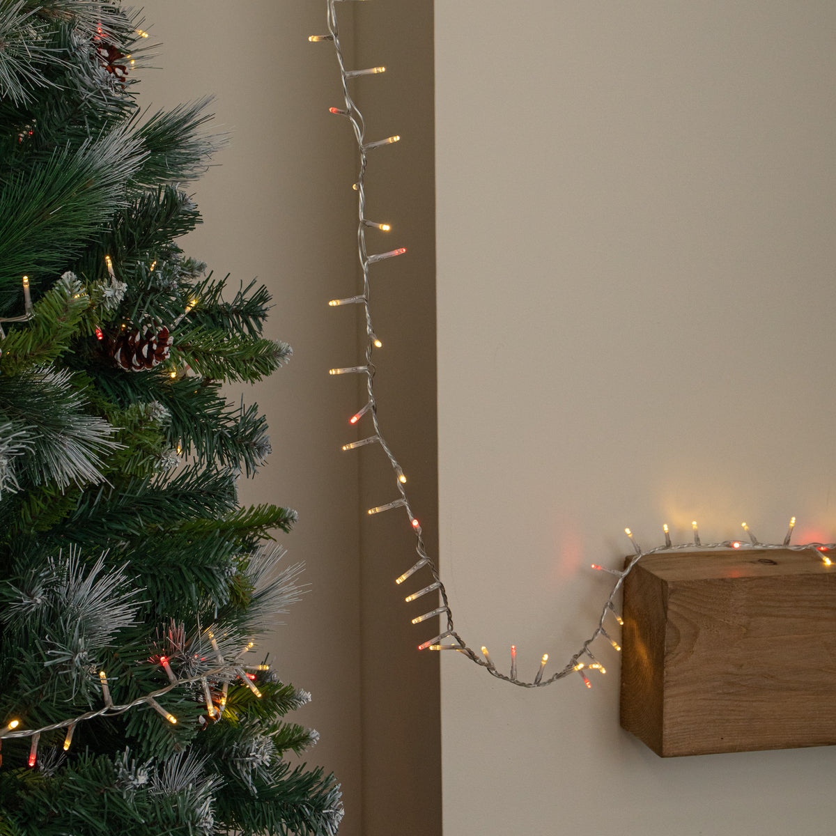 16m 200 LED SupaBrights Christmas String Lights in Red & Warm White on Clear Cable