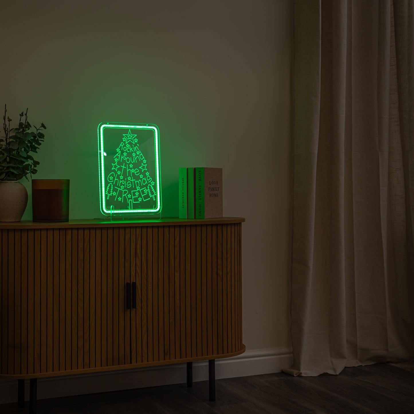 40cm USB Powered Green Neon Rockin' Around the Christmas Tree LED Sign