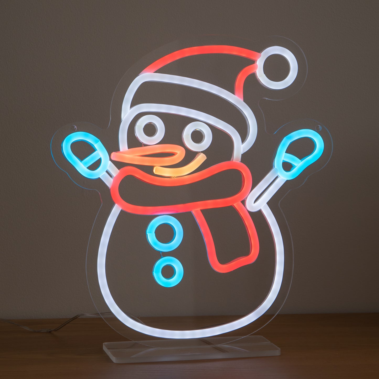 30cm Snowman Neon-Style Light Up Christmas Decoration with USB Power Cable