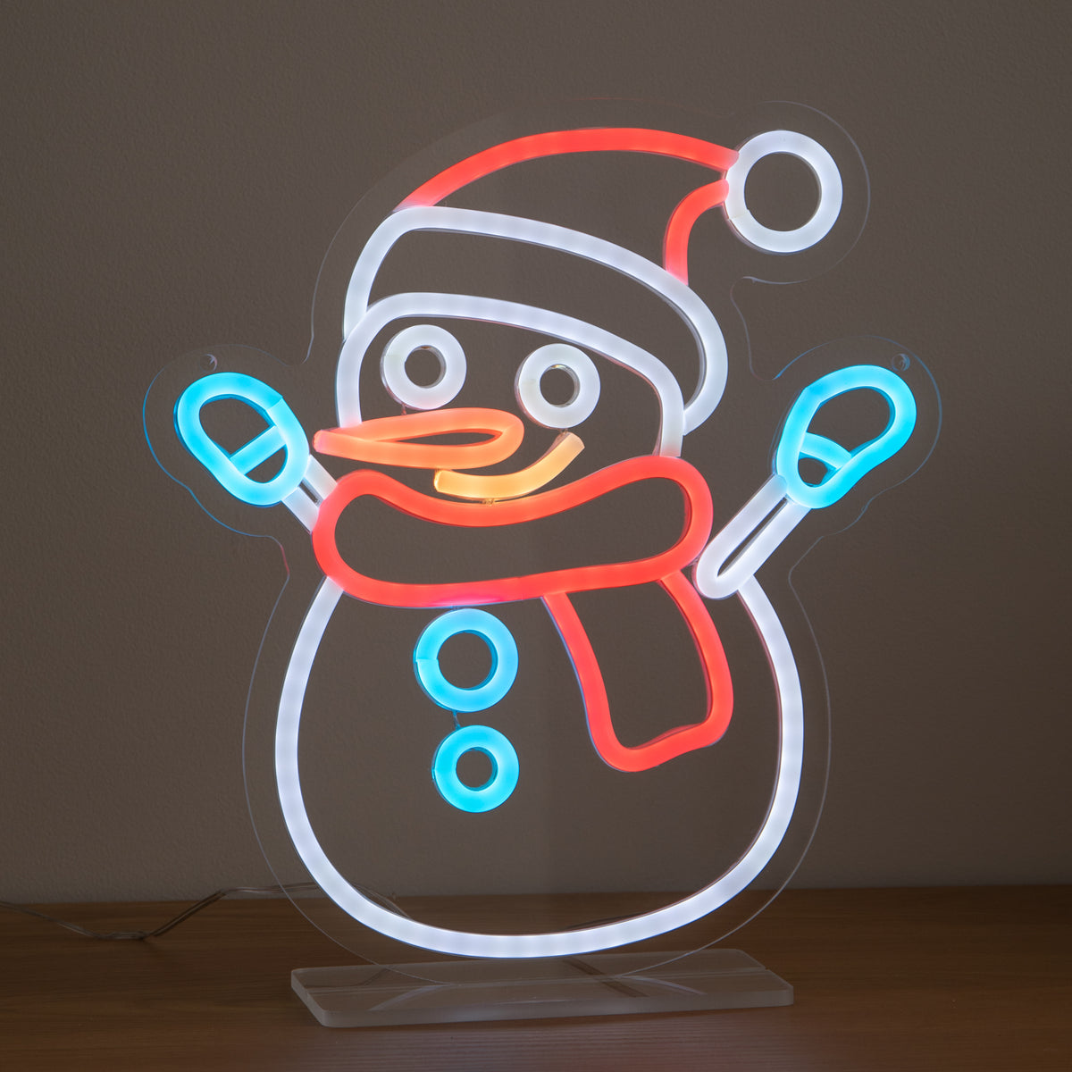 30cm Snowman Neon-Style Light Up Christmas Decoration with USB Power Cable