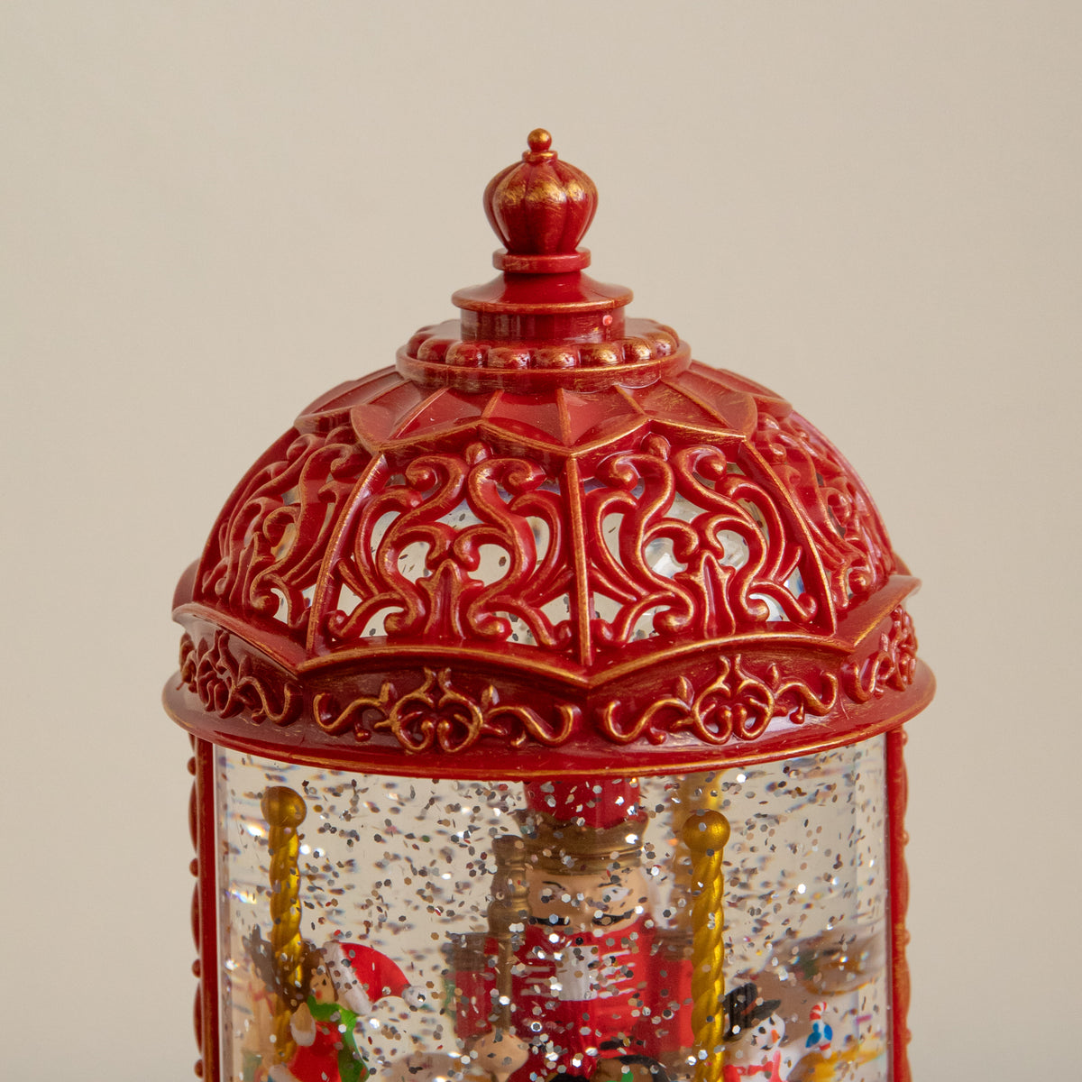 23cm Dual Powered Christmas Water Spinner Lantern with Rotating Nutcracker Scene