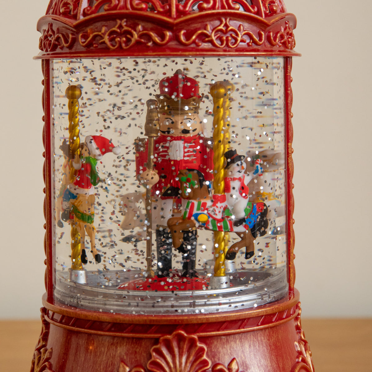 23cm Dual Powered Christmas Water Spinner Lantern with Rotating Nutcracker Scene
