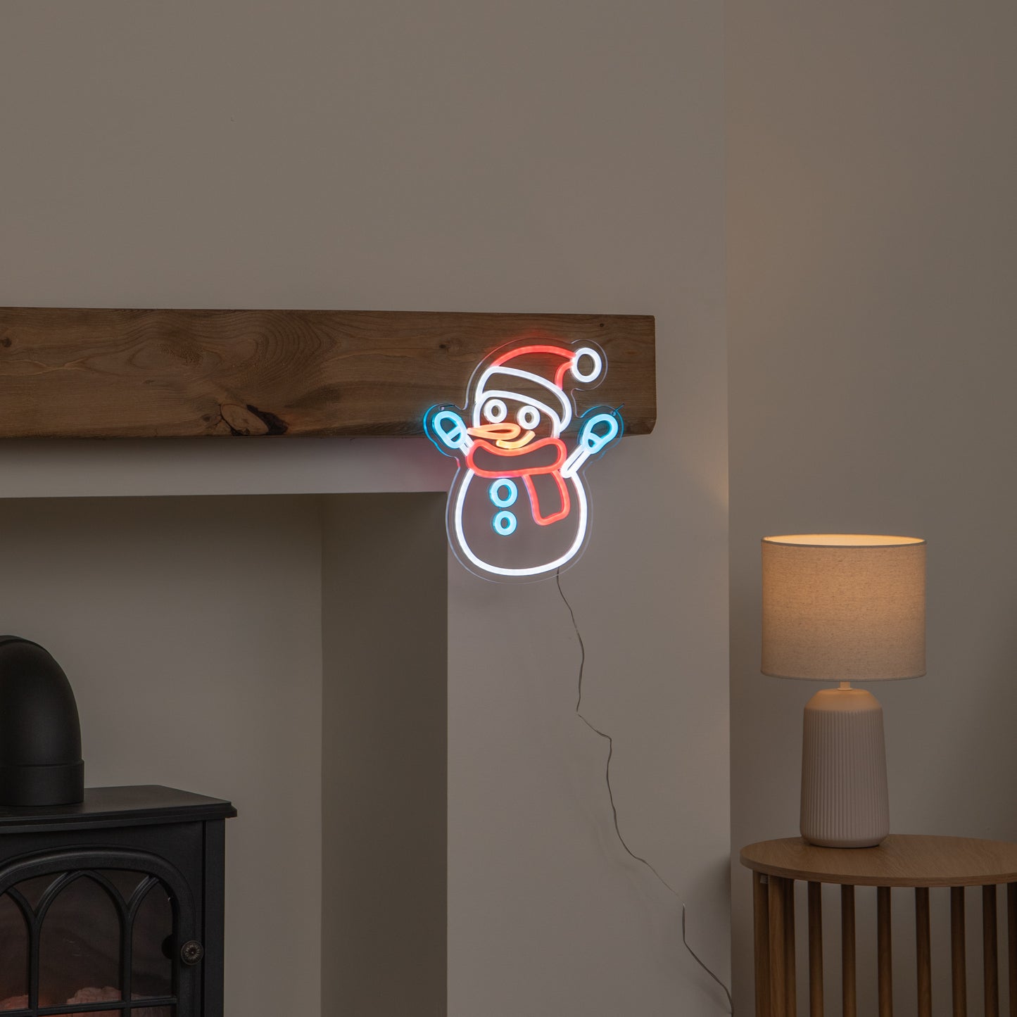 30cm Snowman Neon-Style Light Up Christmas Decoration with USB Power Cable