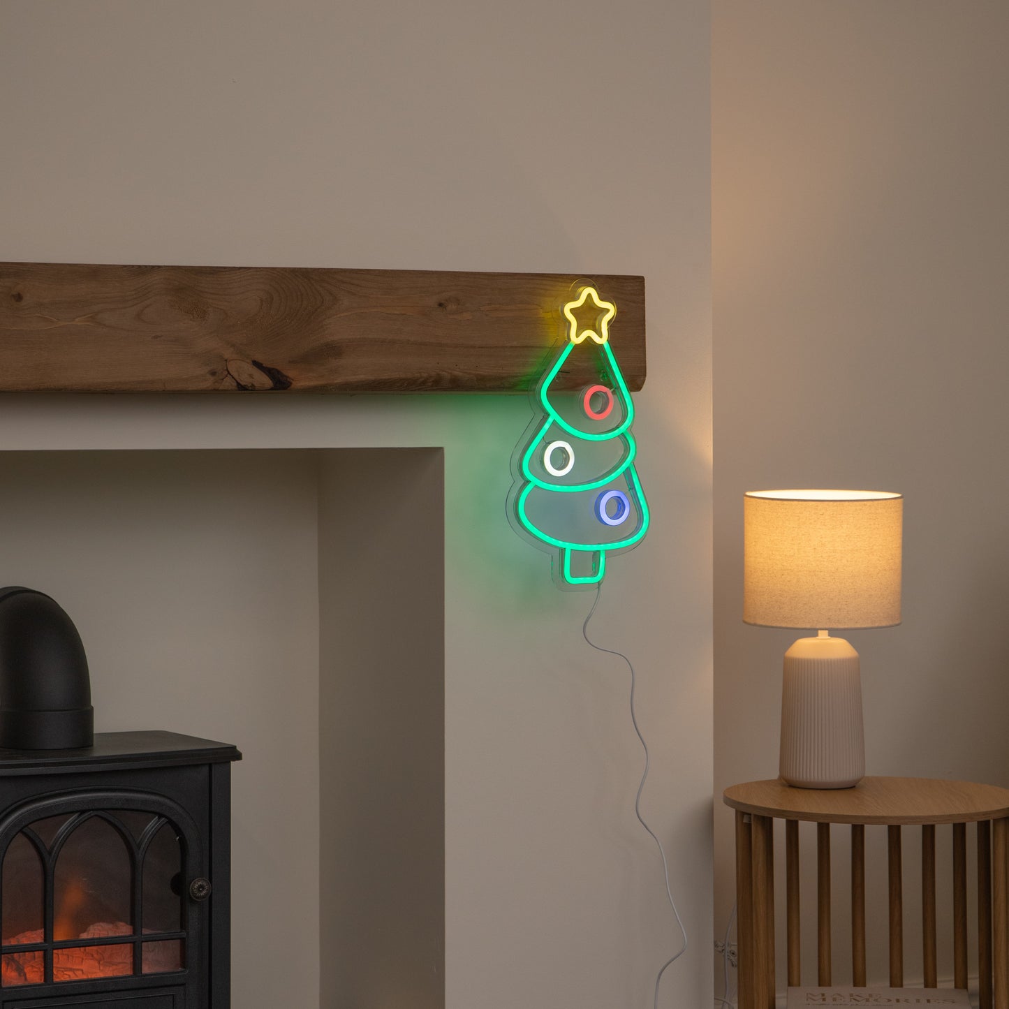 40cm Neon-Style Christmas Tree Light Up Decoration with Multi-Coloured LEDs