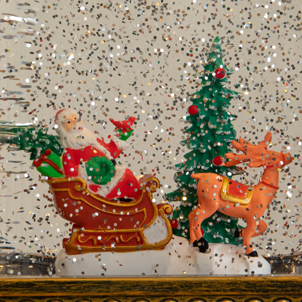 23cm Dual Powered Light up Christmas Water Spinner with Santa Scene