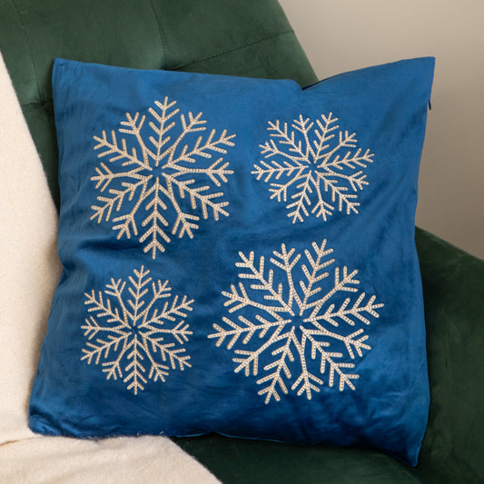 45cm Sapphire Snowflake Soft Christmas Decorative Cushion