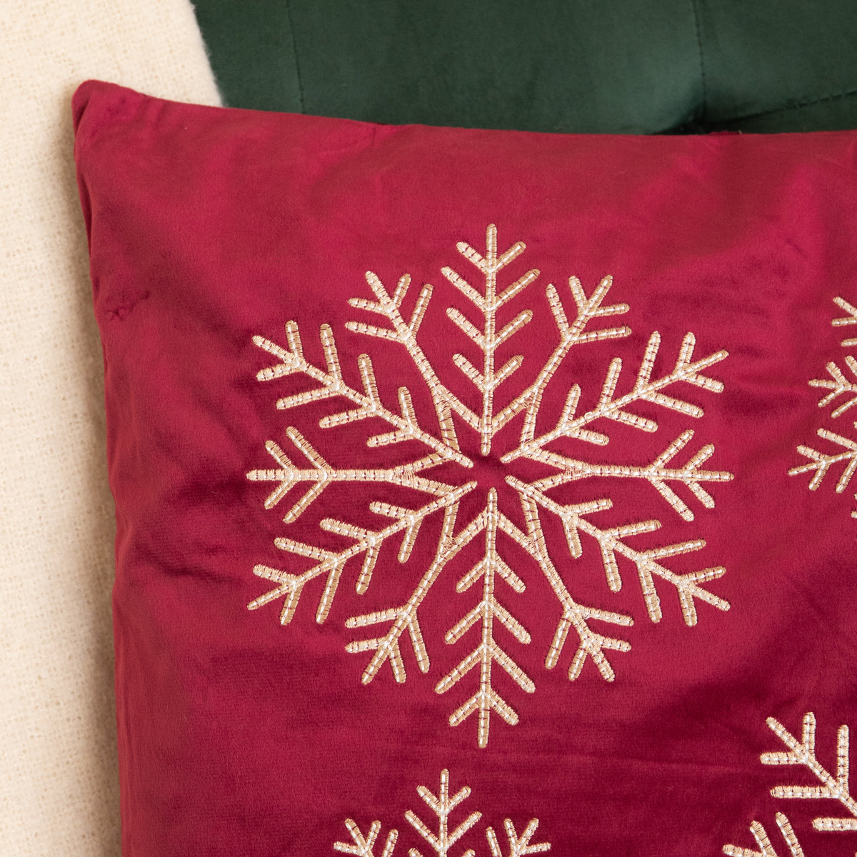 44cm Burgundy & Gold Snowflake Soft Christmas Cushion