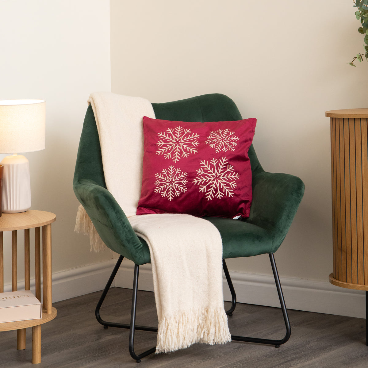 44cm Burgundy & Gold Snowflake Soft Christmas Cushion
