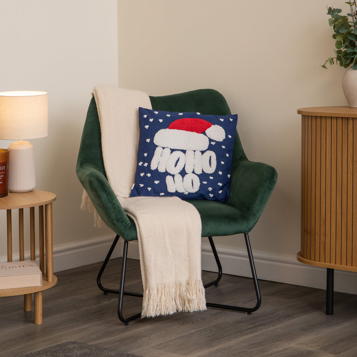 44cm Dark Blue Ho Ho Ho Santa Hat Soft Christmas Decorative Cushion 