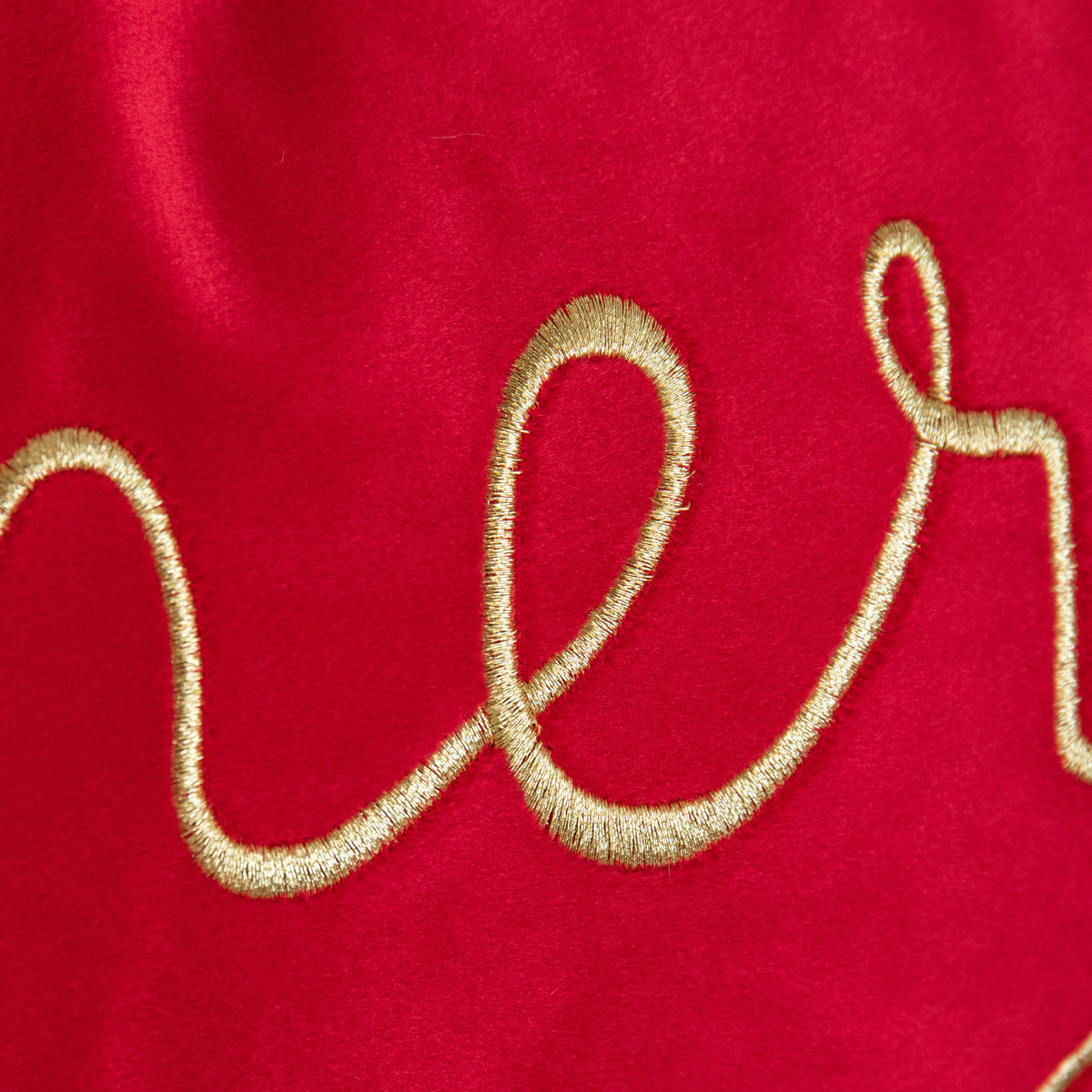 49cm Red Merry Christmas Cushion with Gold Lettering & Trim