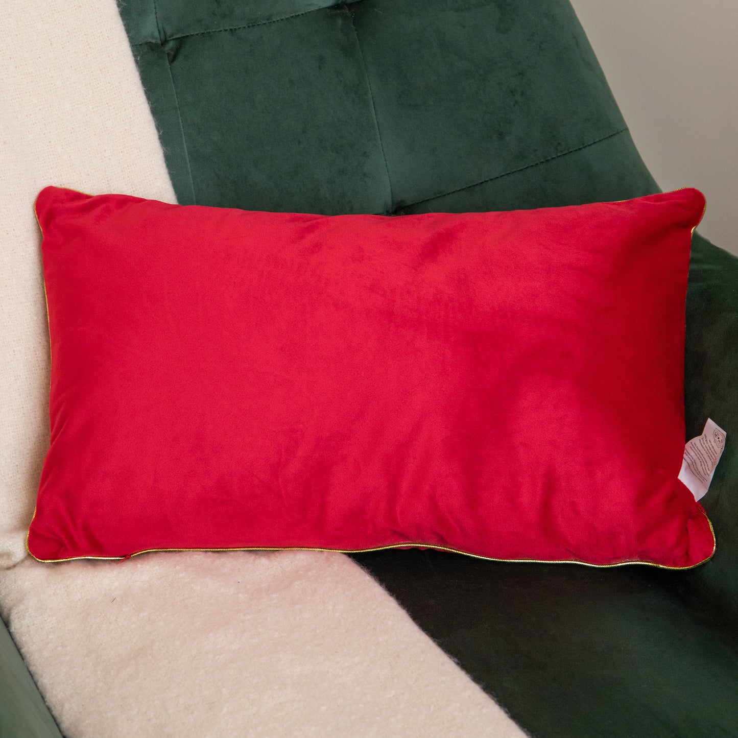 49cm Red Merry Christmas Cushion with Gold Lettering & Trim
