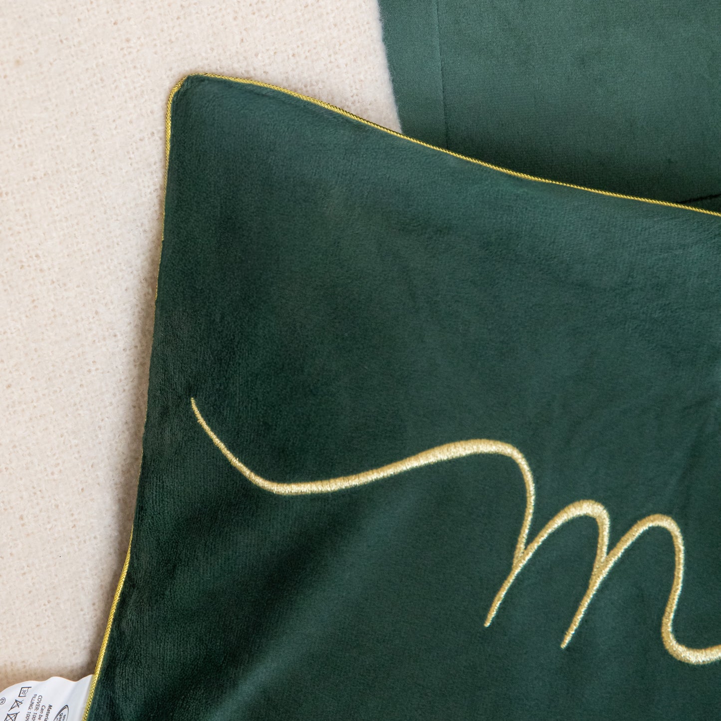 49cm Dark Green Christmas Decorative Merry Cushion with Gold Detail