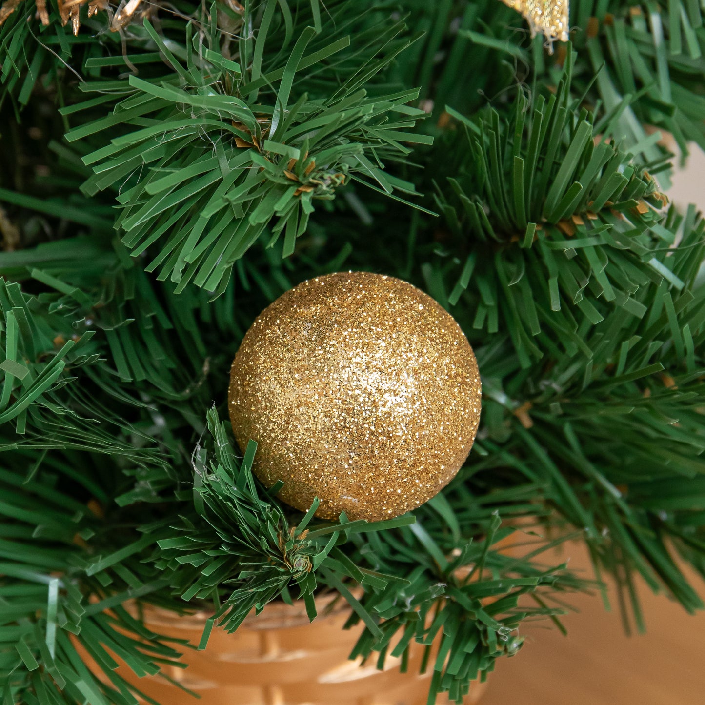 40cm Golden Fir Mini Christmas Tree with Gold Baubles, Ribbons & Poinsettias