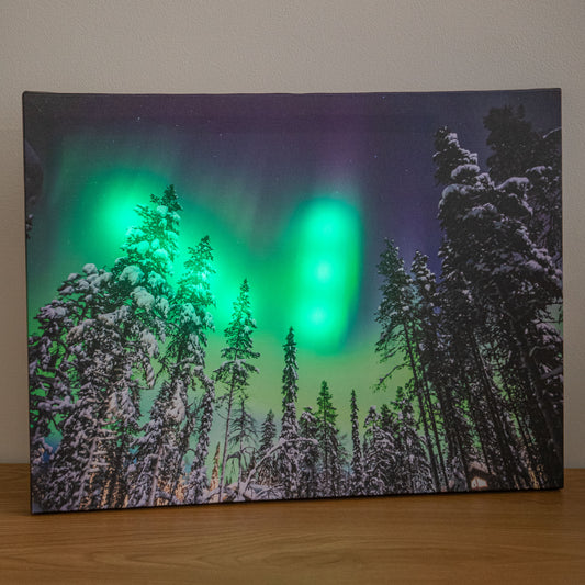 40 x 30cm Battery Powered Light Up Christmas Wall Art Aurora Canvas
