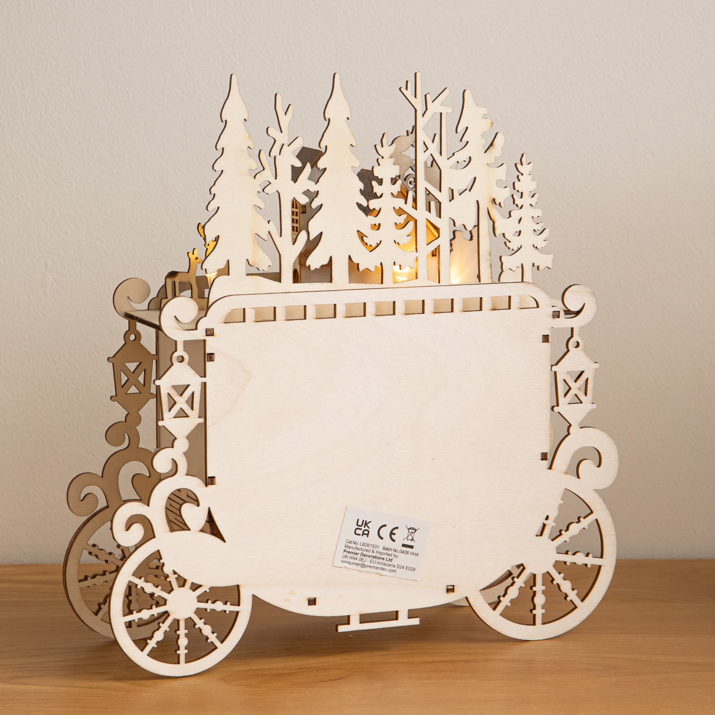 25cm Light Up Wooden Christmas Carriage Village with Warm White LEDs