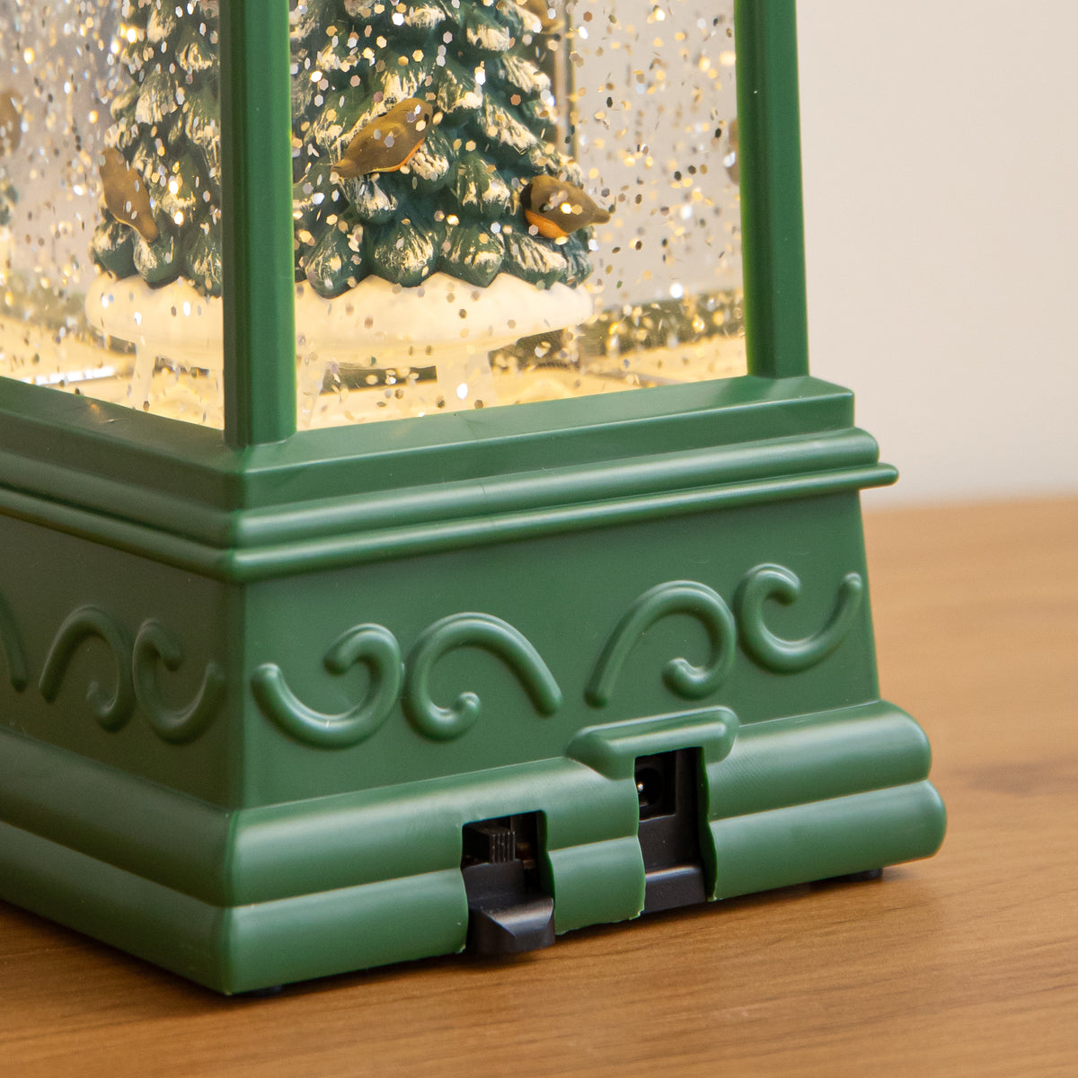 21cm Dual Powered Green Christmas Tree Water Spinner Lantern with Warm White LED