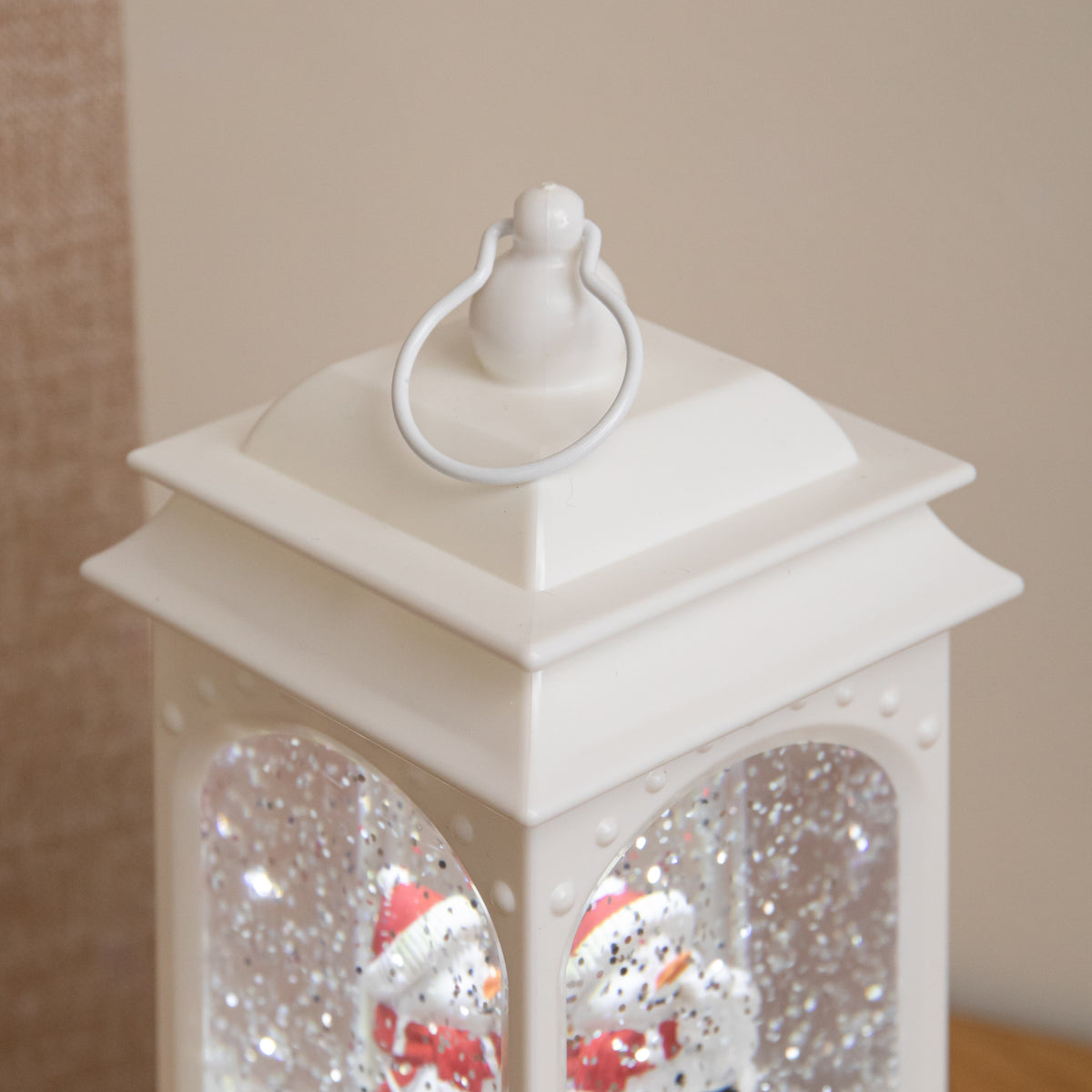 21cm Dual Powered White Snowman Christmas Water Spinner Lantern with White LED