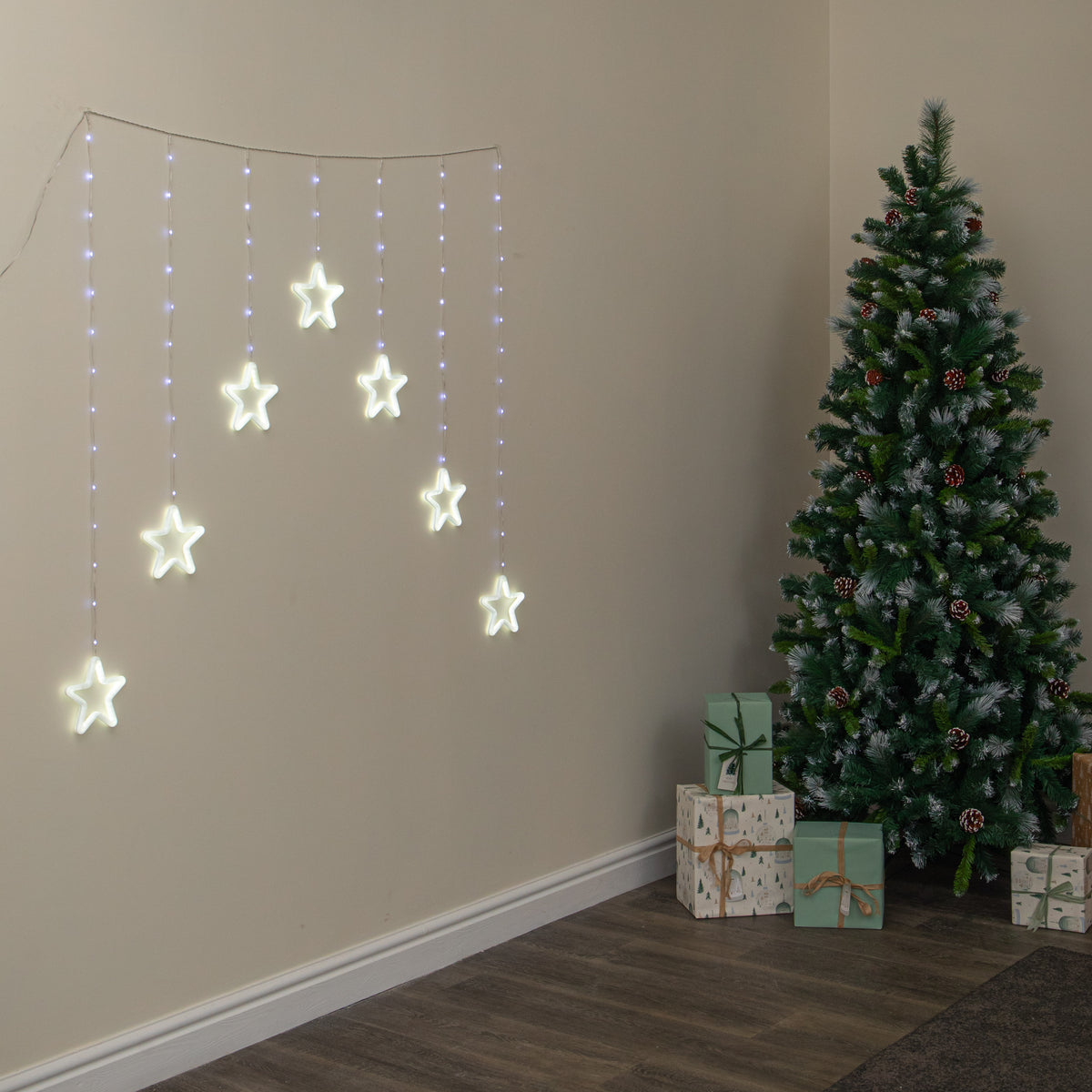 1.2 x 1.2m Neon Star Curtain Christmas Lights with 427 White LEDs