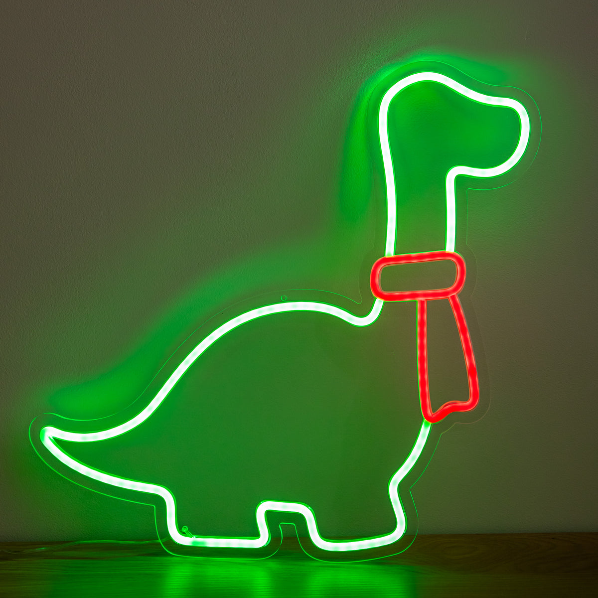 43cm Light up Green & Red Neon Dinosaur Christmas Light with Scarf & Stand