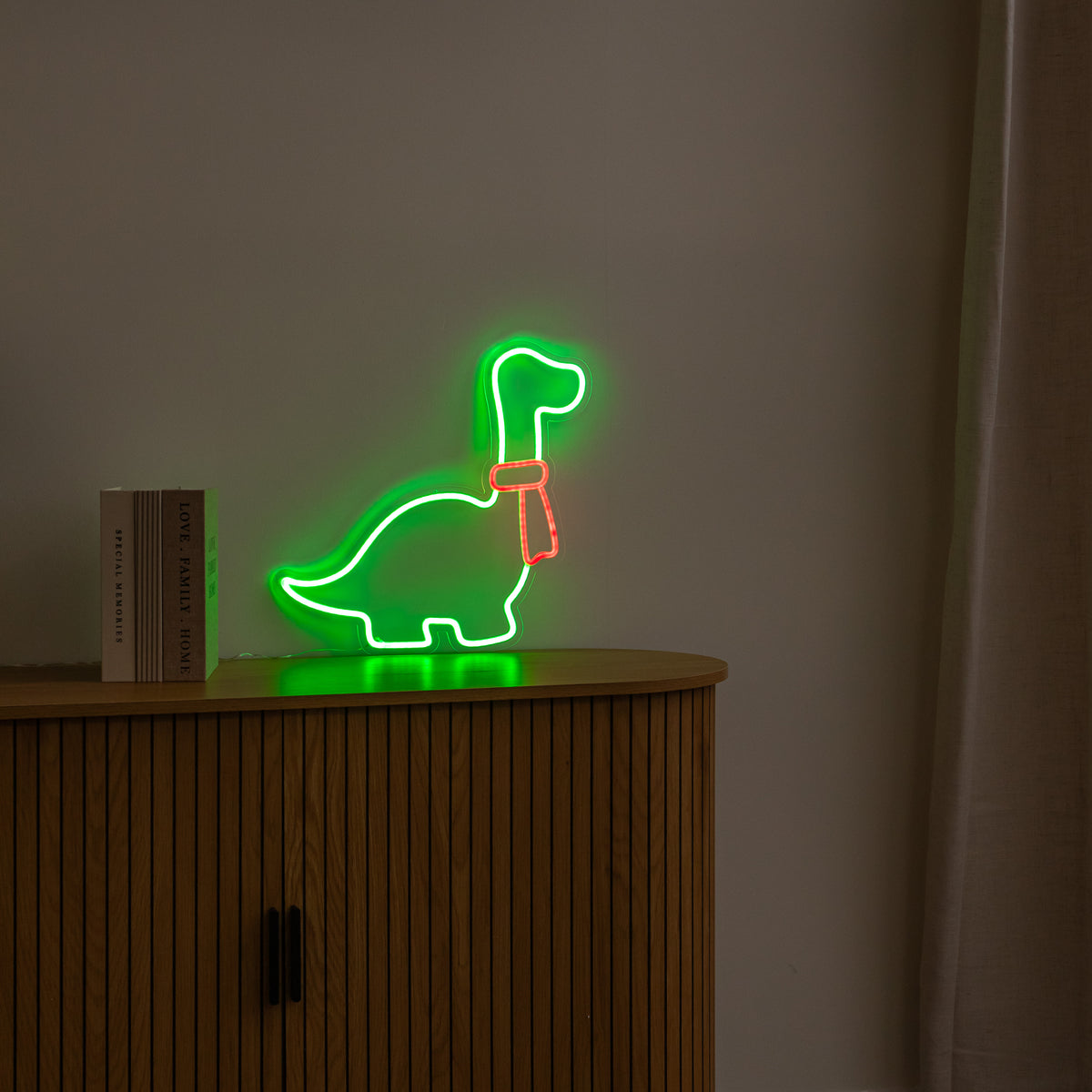 43cm Light up Green & Red Neon Dinosaur Christmas Light with Scarf & Stand