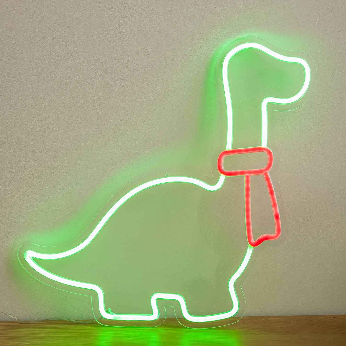 43cm Light up Green & Red Neon Dinosaur Christmas Light with Scarf & Stand