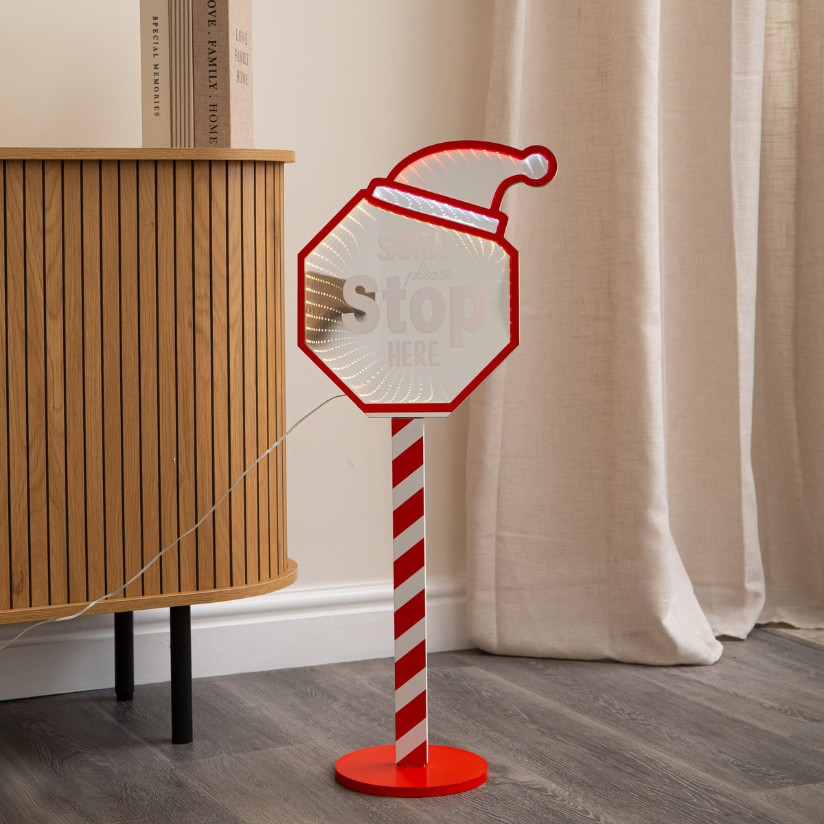 80cm Light up Santa Stop Here Christmas Infinity Mirror Decoration with LEDs