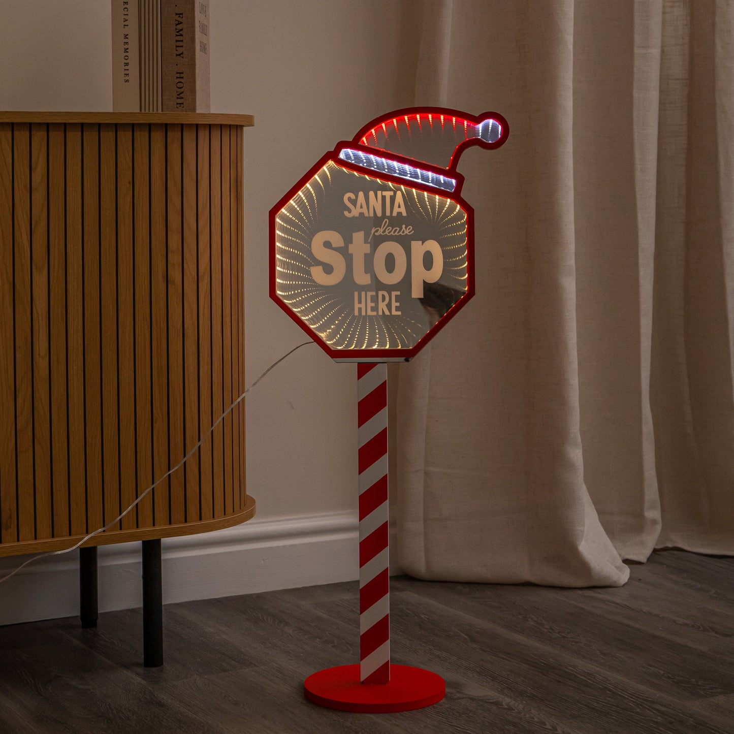 80cm Light up Santa Stop Here Christmas Infinity Mirror Decoration with LEDs