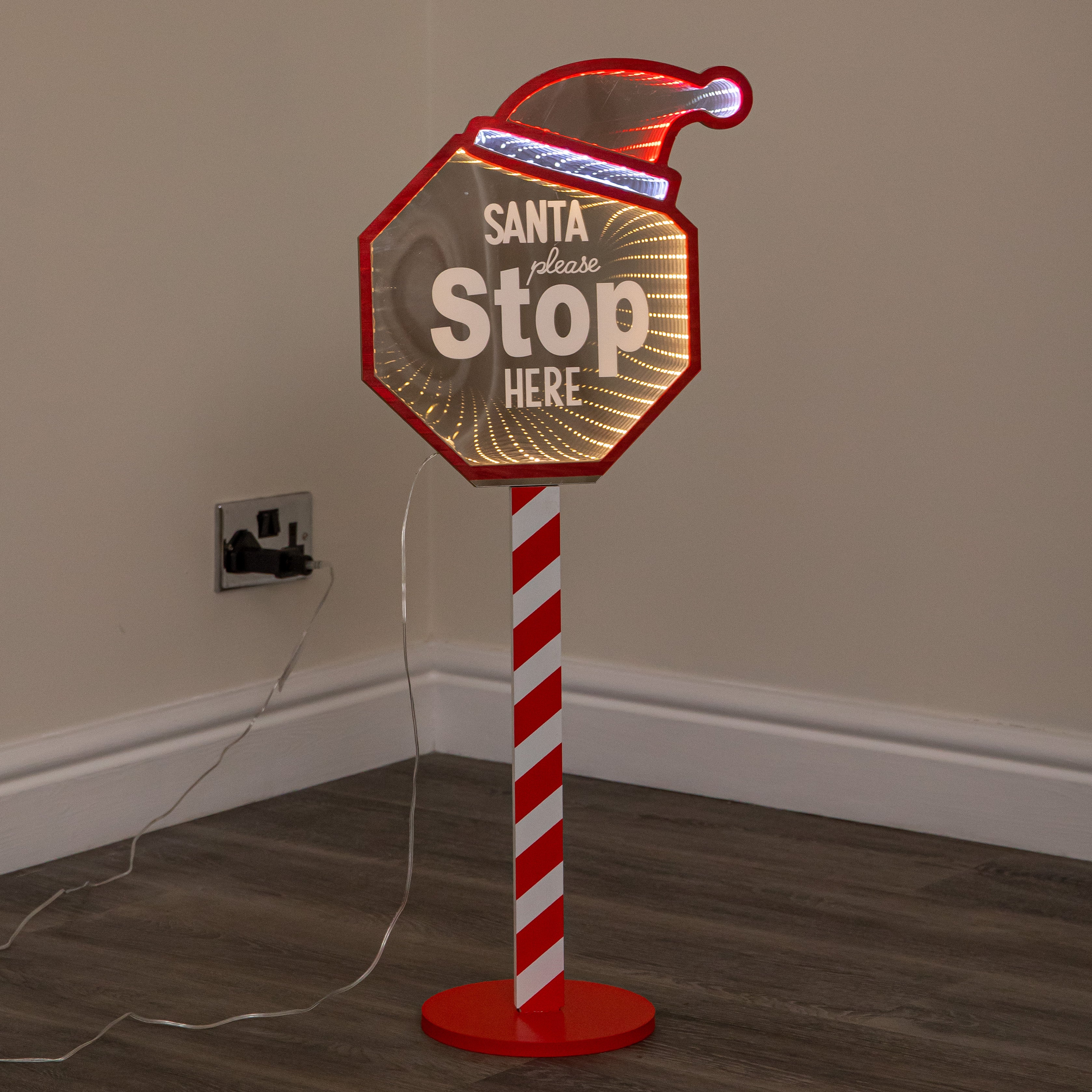 80cm Light up Santa Stop Here Christmas Infinity Mirror Decoration with LEDs