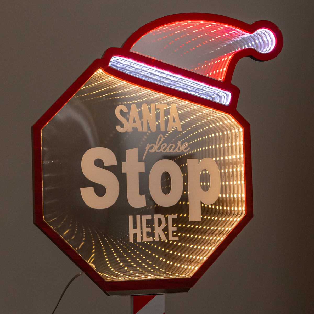 80cm Light up Santa Stop Here Christmas Infinity Mirror Decoration with LEDs