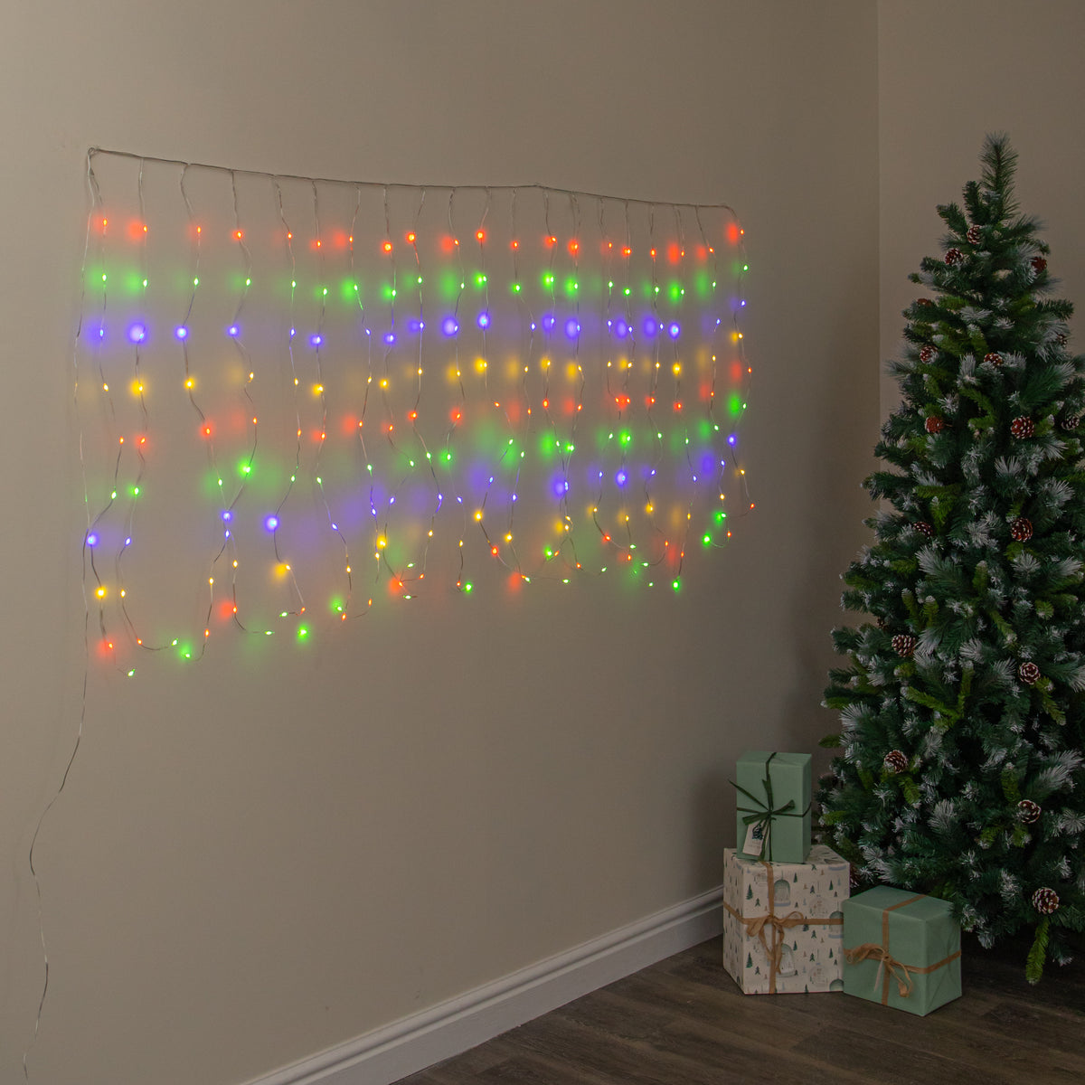 1m x 2m TwoTone Warm White & Multi-Coloured Curtain Net with 200 LEDs