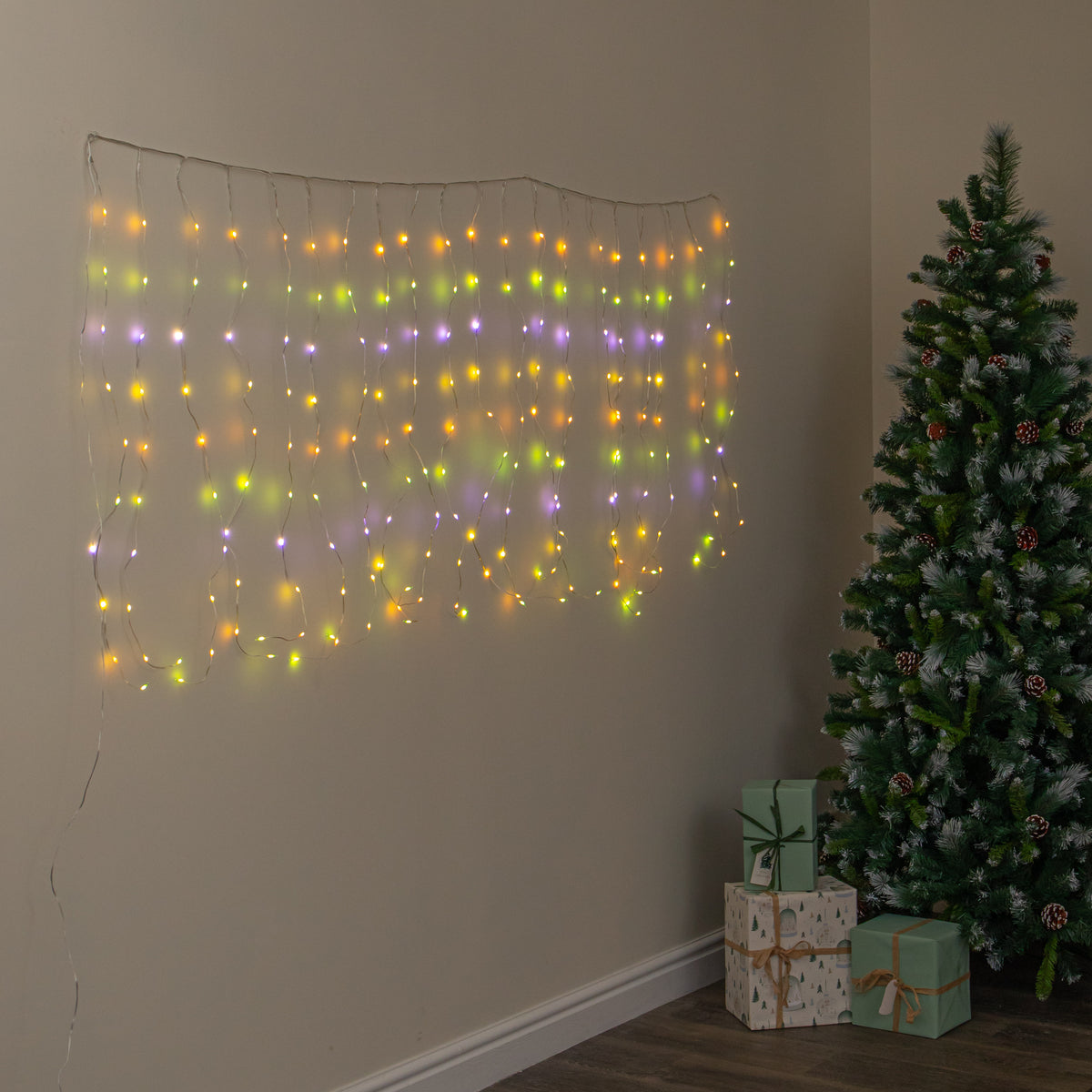 1m x 2m TwoTone Warm White & Multi-Coloured Curtain Net with 200 LEDs