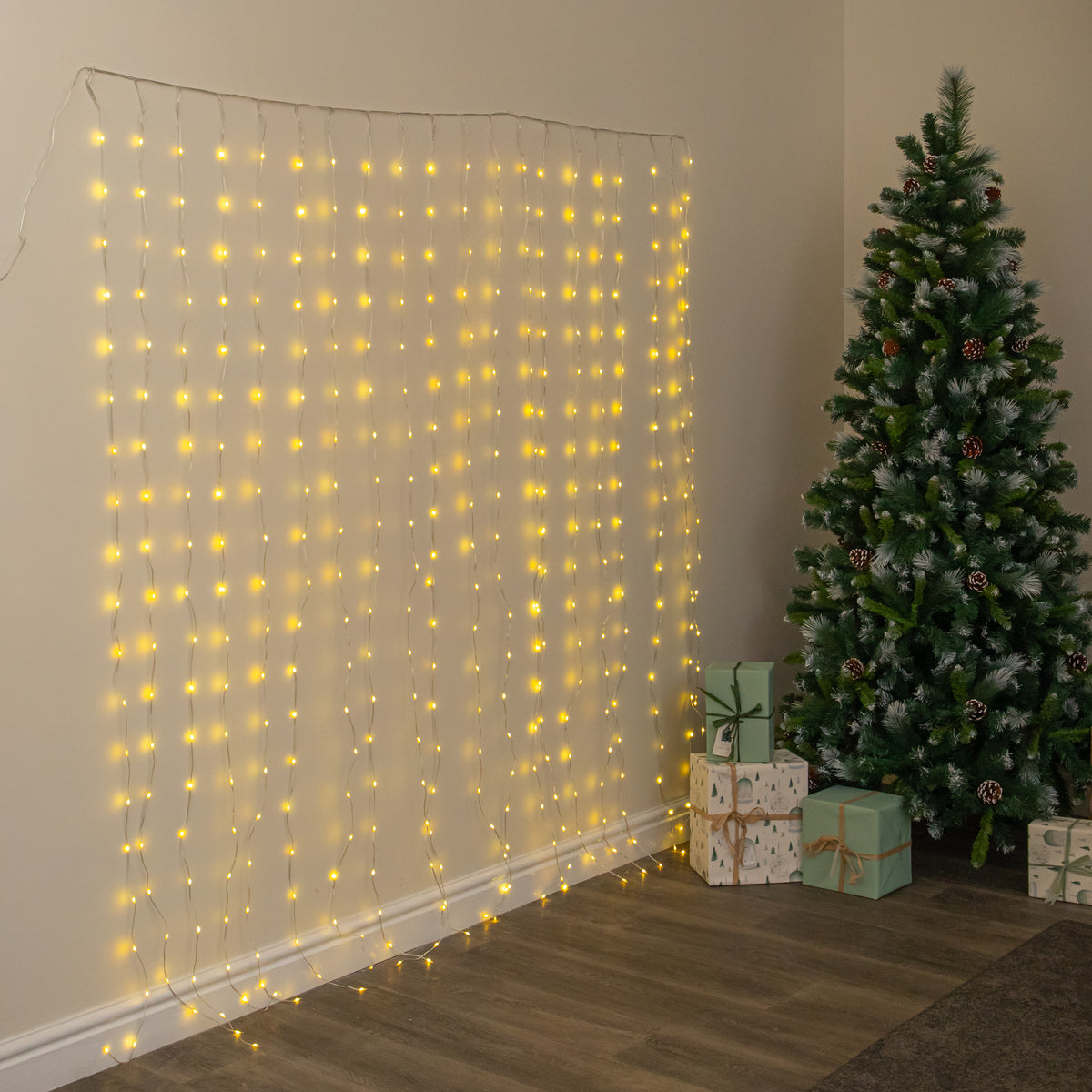 2m x 2m TwoTone Warm White & Multi-Coloured Curtain Net with 400 LEDs