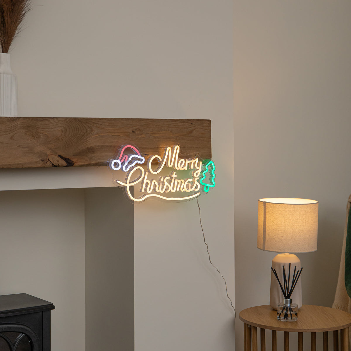 43cm Multicoloured Neon Merry Christmas LED Sign with USB Cable