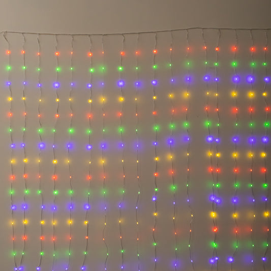 2m x 2m TwoTone Warm White & Multi-Coloured Curtain Net with 400 LEDs