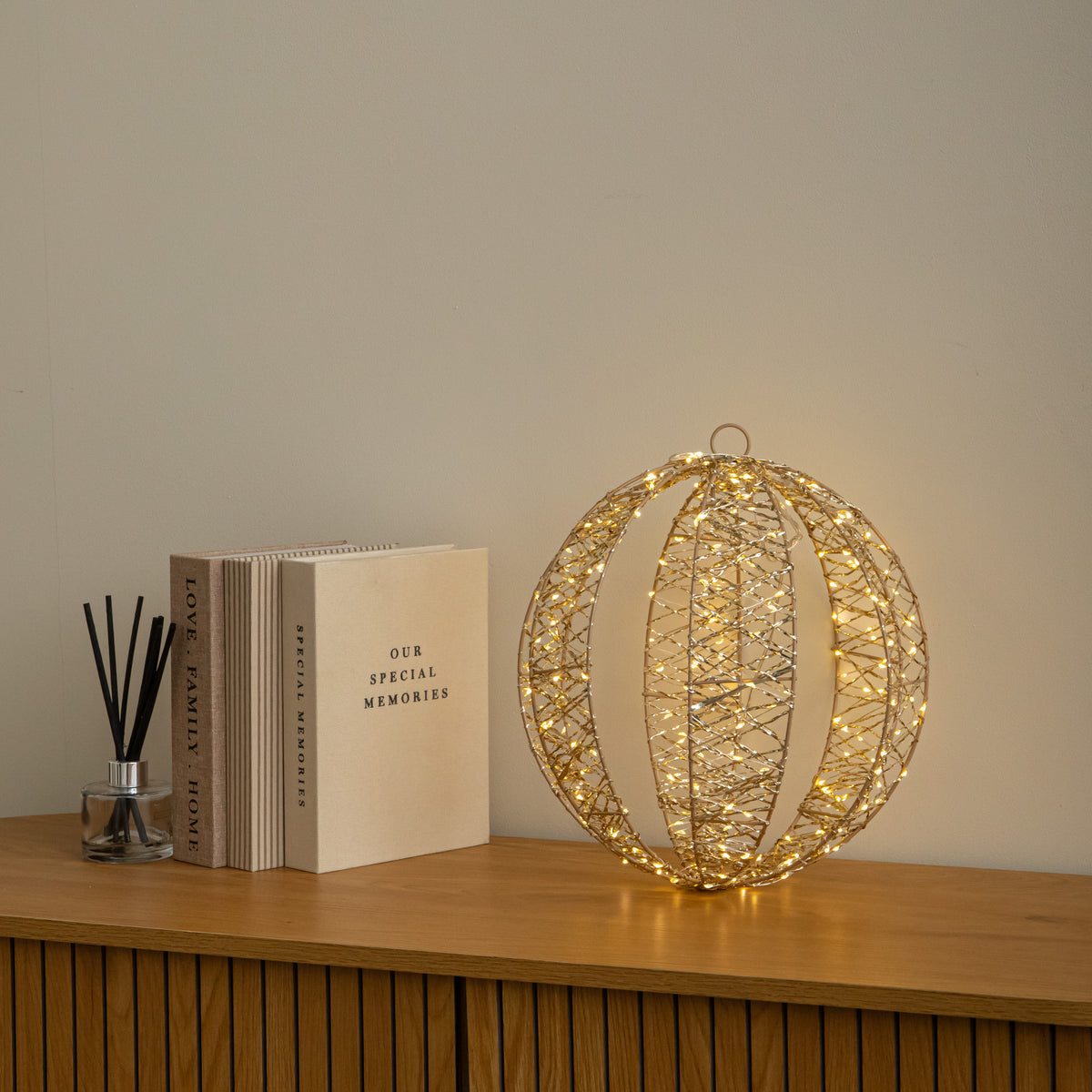30cm Gold MicroBrights Christmas Light up Ball with 240 Warm White LEDs
