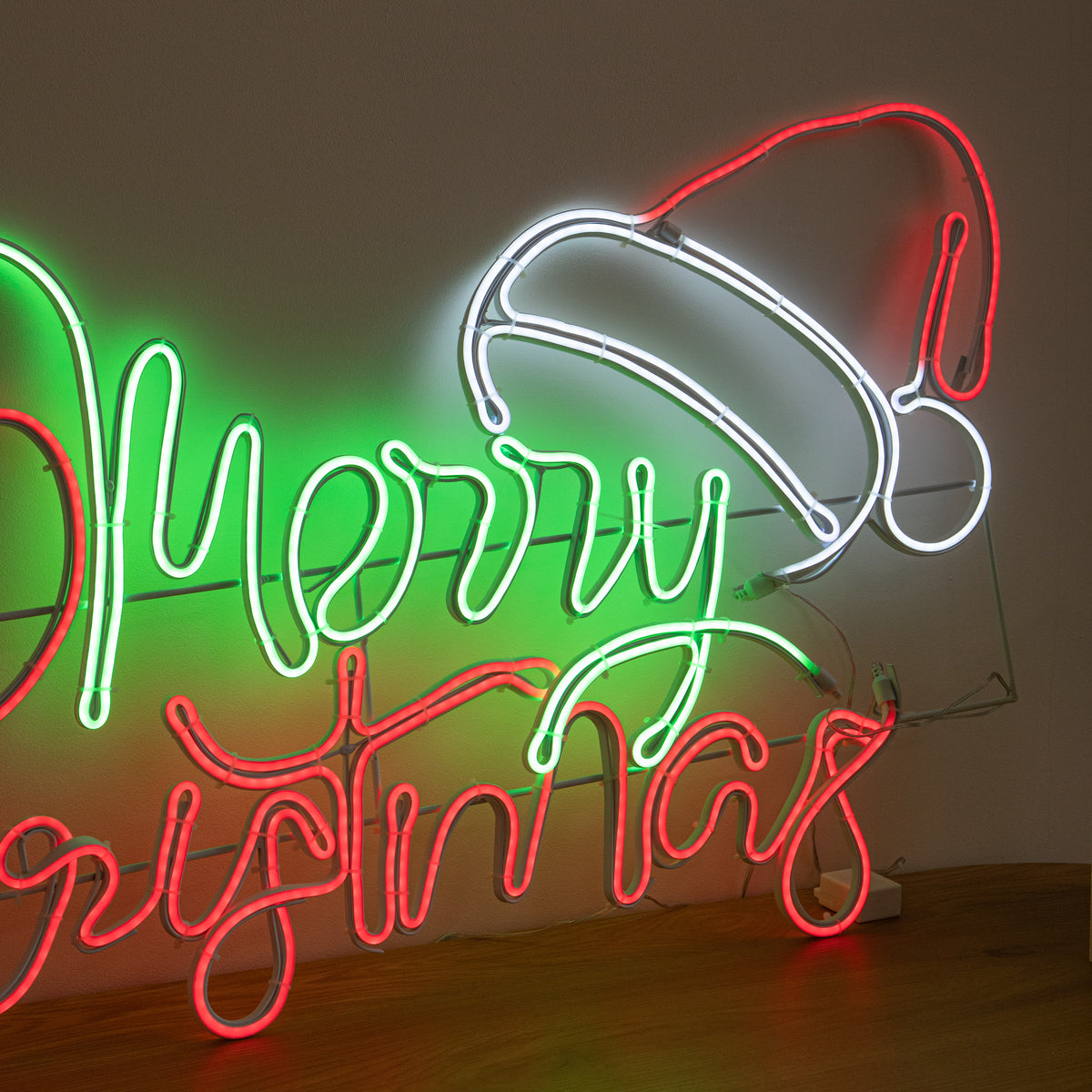 94cm x 53cm Light up Merry Christmas Neon Sign with Flashing Santa Hat